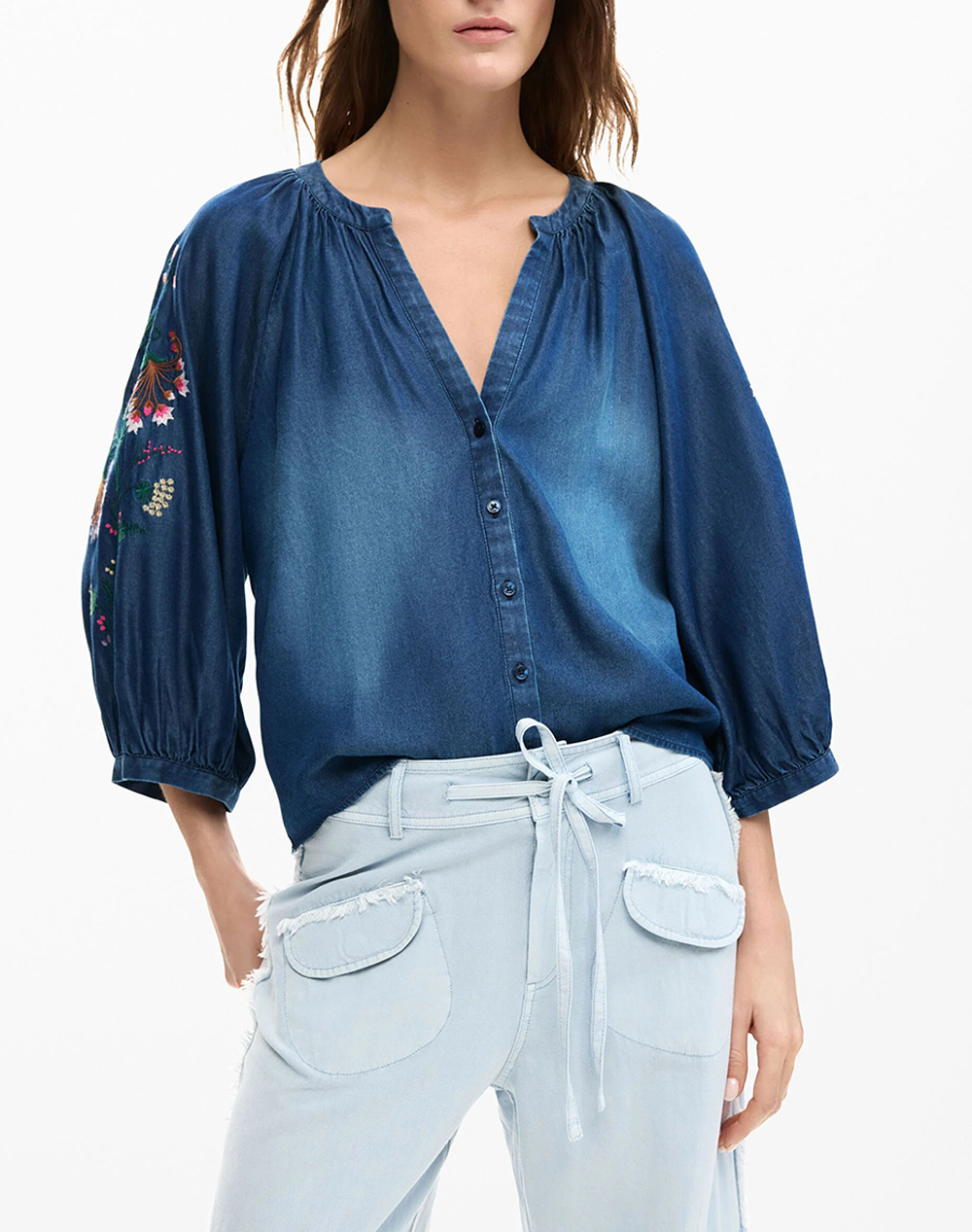 Desigual Blus_Chambre Μπλουζα Γυναικειο Γυναικα Ρουχα Μπλουζες Τοπ/Κορμακια Blue Συνθετικο 26Swbw16 5055