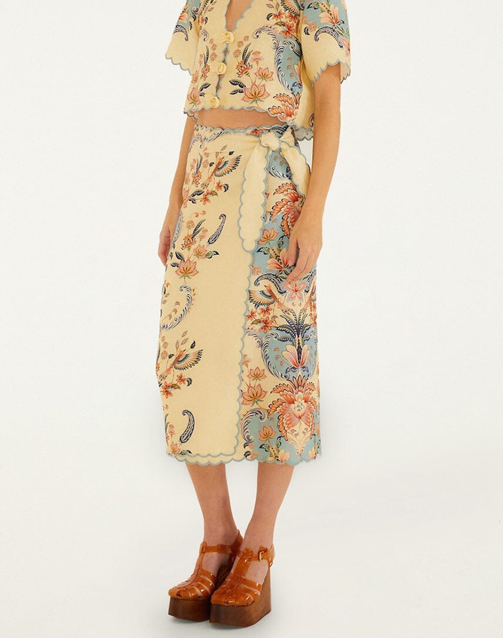 Farm Rio Boho Beauty Butter Midi Skirt Boho Beauty Butter Γυναικα Ρουχα Φουστες Biege Βισκοζλινο 348847 26016