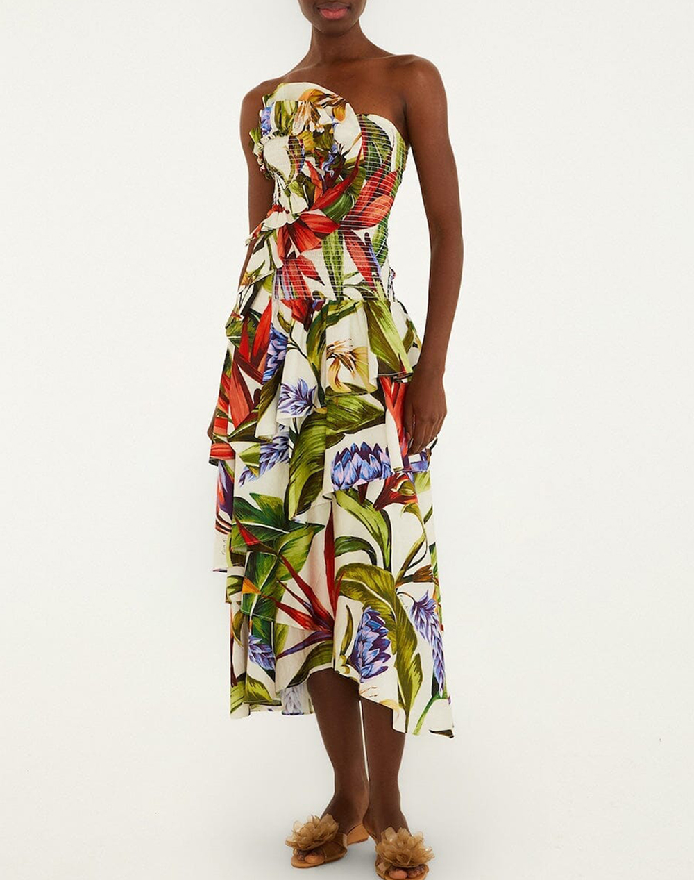 Farm Rio Florart Sand Strapless Maxi Dress Florart Sand Γυναικα Ρουχα Φορεματα Multi Βαμβακι 349159 26044