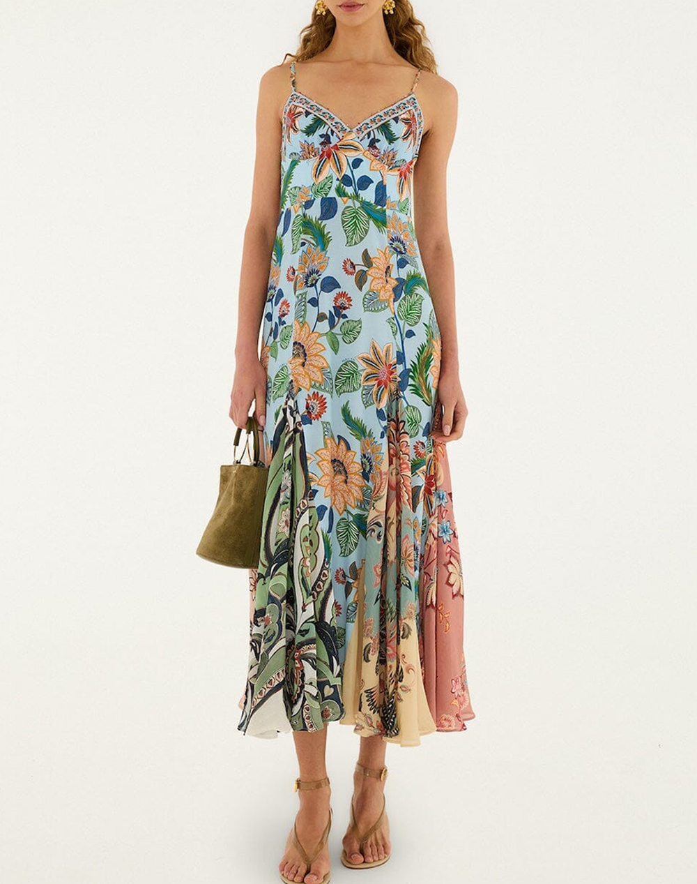 Farm Rio Floral Delhi Light Blue Sleeveless Maxi Dress Floral Delhi Light Blue Γυναικα Ρουχα Φορεματα Multi Βισκοζ 344231 26040