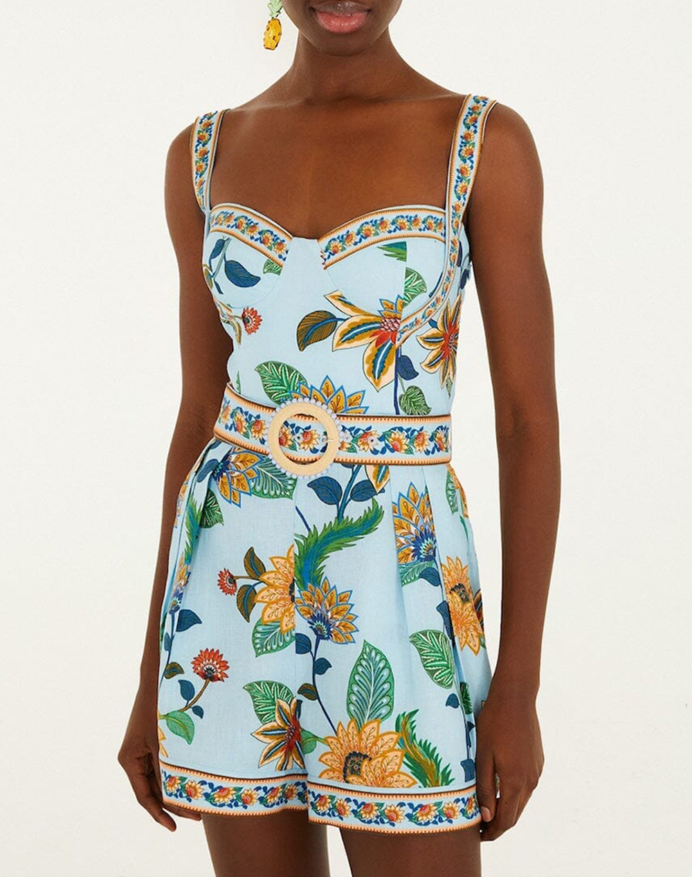 Farm Rio Floral Delhi Light Blue Romper Floral Delhi Light Blue Γυναικα Ρουχα Ολοσωμη Φορμα Multi Λινο 348958 26040