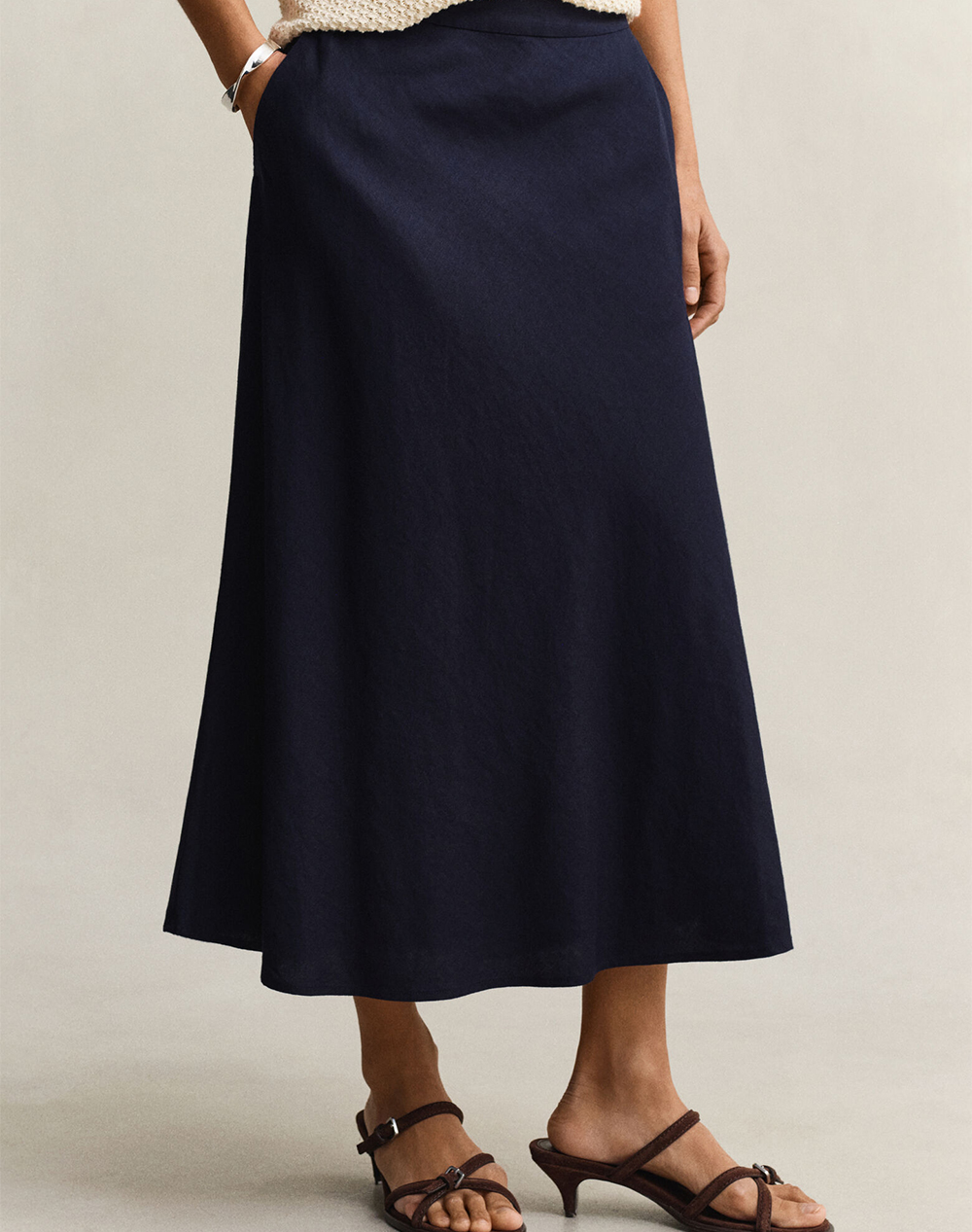 Gant Φουστα Flared Linen Blend Skirt Γυναικα Ρουχα Φουστες Darkblue Βισκοζλινο 3Gw4400231 433