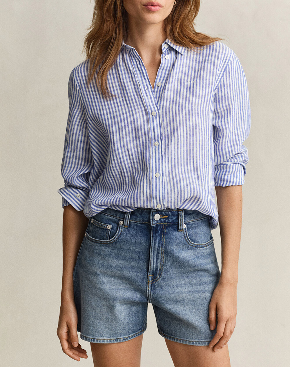 Gant Υποκαμισο Μμ Reg Striped Linen Ls Shirt Γυναικα Ρουχα Πουκαμισα Blue Λινο 3Gw4300621 417