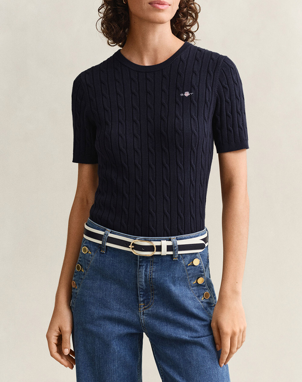 Gant Πουλοβερ Κμ Stretch Cotton Cable Ss C Neck Γυναικα Ρουχα Μπλουζες Πλεκτα Darkblue Βαμβακι,Με Ελασταν,Συνθετικο 3Gw4800105 433 - Koolfly