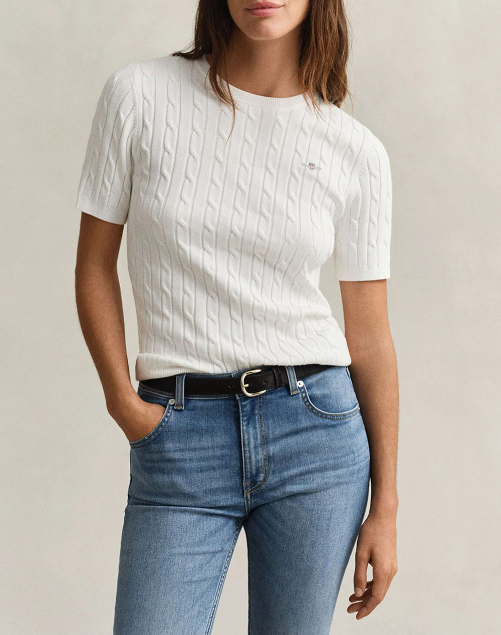 Gant Πουλοβερ Κμ Stretch Cotton Cable Ss C Neck Γυναικα Ρουχα Μπλουζες Πλεκτα Offwhite Βαμβακι,Με Ελασταν,Συνθετικο 3Gw4800105 113 - Koolfly