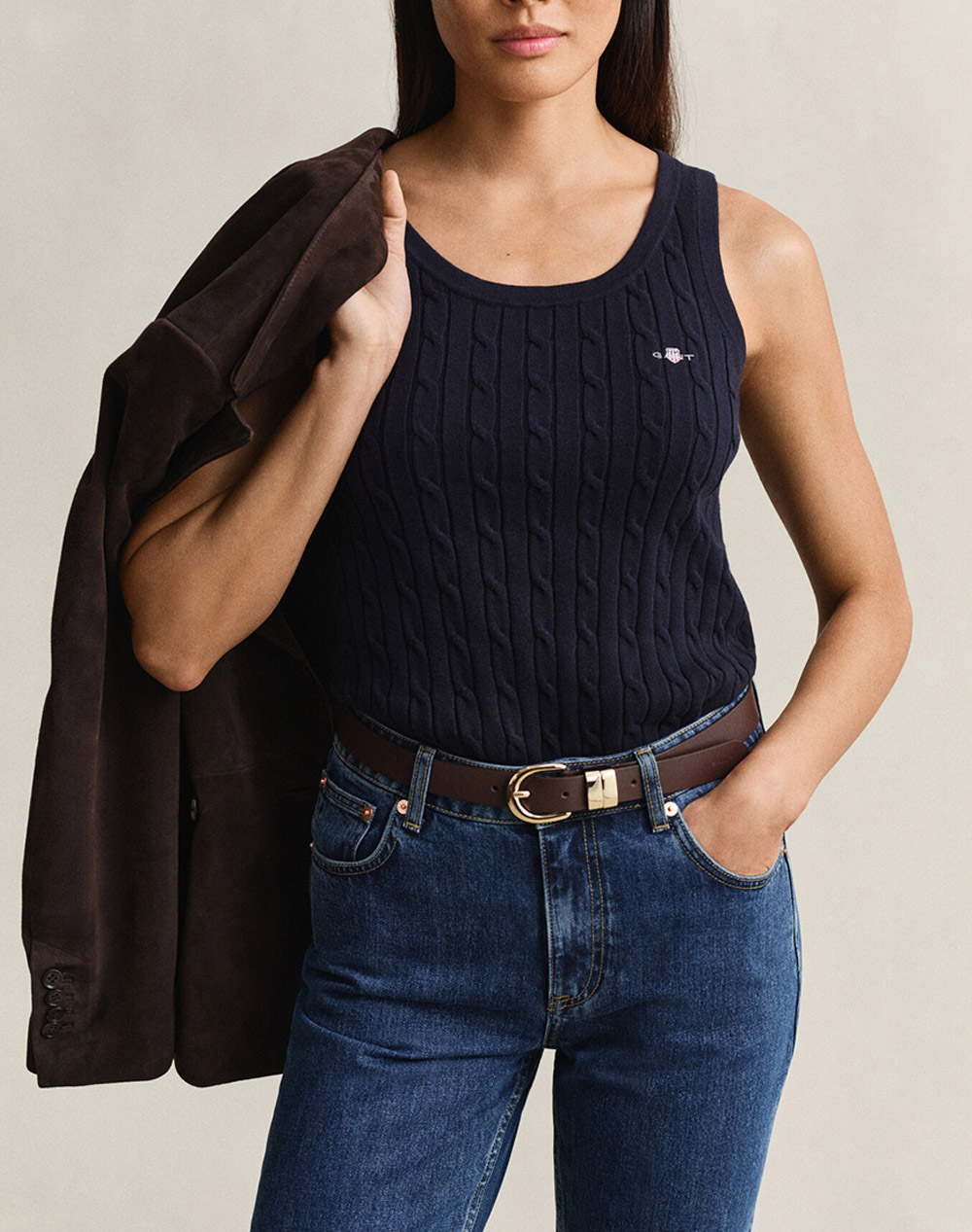Gant Μπλουζα Χμ Stretch Cotton Cable Tank Top Γυναικα Ρουχα Μπλουζες Τοπ/Κορμακια Darkblue Βαμβακι,Με Ελασταν,Συνθετικο 3Gw4800107 433 - Koolfly