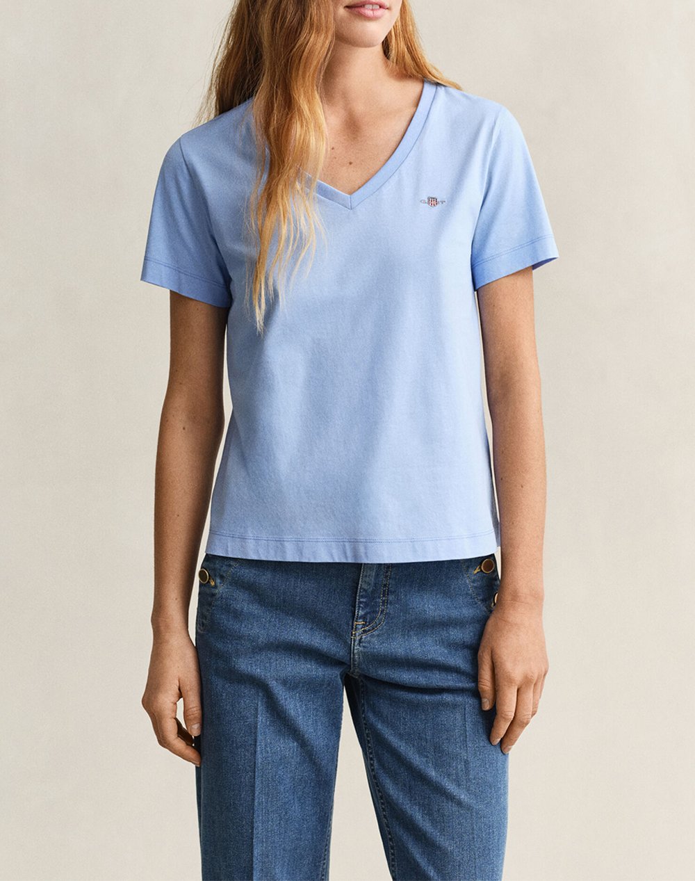 Gant Μπλουζα Κμ Reg Shield Ss V Neck T Shirt Γυναικα Ρουχα Μπλουζες Τ Shirt Ciel Βαμβακι 3Gw4200750 424