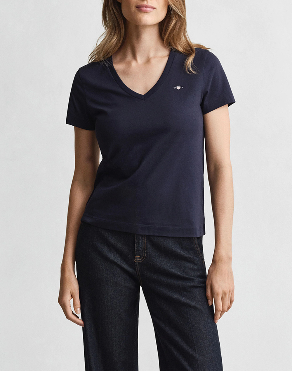 Gant Μπλουζα Κμ Reg Shield Ss V Neck T Shirt Γυναικα Ρουχα Μπλουζες Τ Shirt Darkblue Βαμβακι 3Gw4200750 433