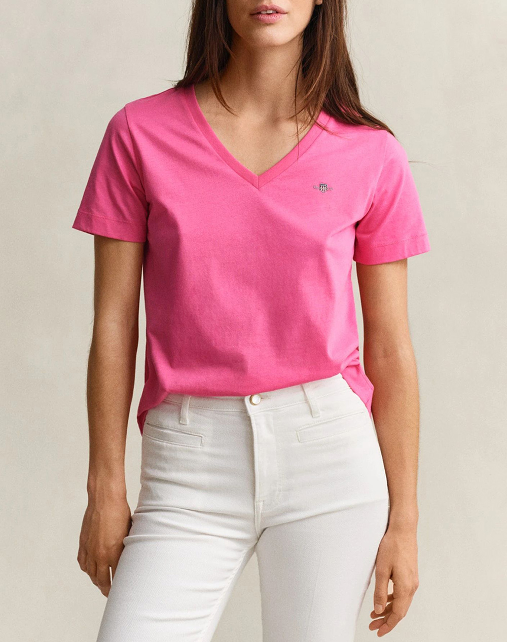 Gant Μπλουζα Κμ Reg Shield Ss V Neck T Shirt Γυναικα Ρουχα Μπλουζες Τ Shirt Fuchsia Βαμβακι 3Gw4200750 661