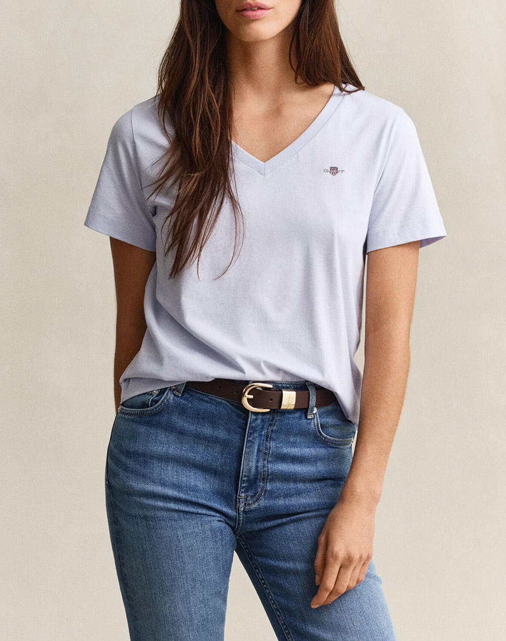 Gant Μπλουζα Κμ Reg Shield Ss V Neck T Shirt Γυναικα Ρουχα Μπλουζες Τ Shirt Lightblue Βαμβακι 3Gw4200750 455