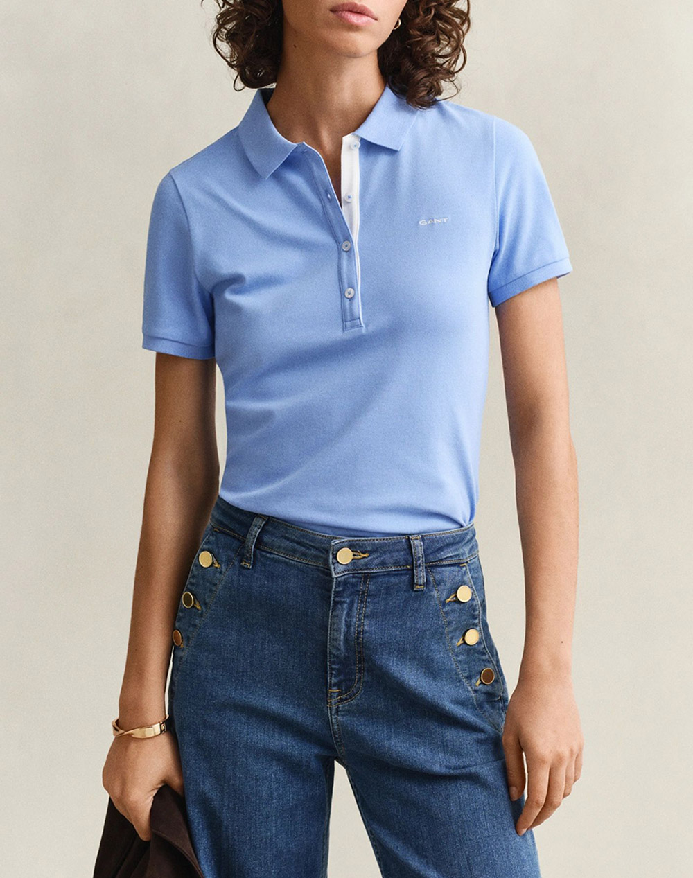 Gant Μπλουζα Κμ Slim Contrast Color Ss Pique Polo Γυναικα Ρουχα Μπλουζες Polo Lightblue Βαμβακιμε Ελασταν 3Gw4201474 424