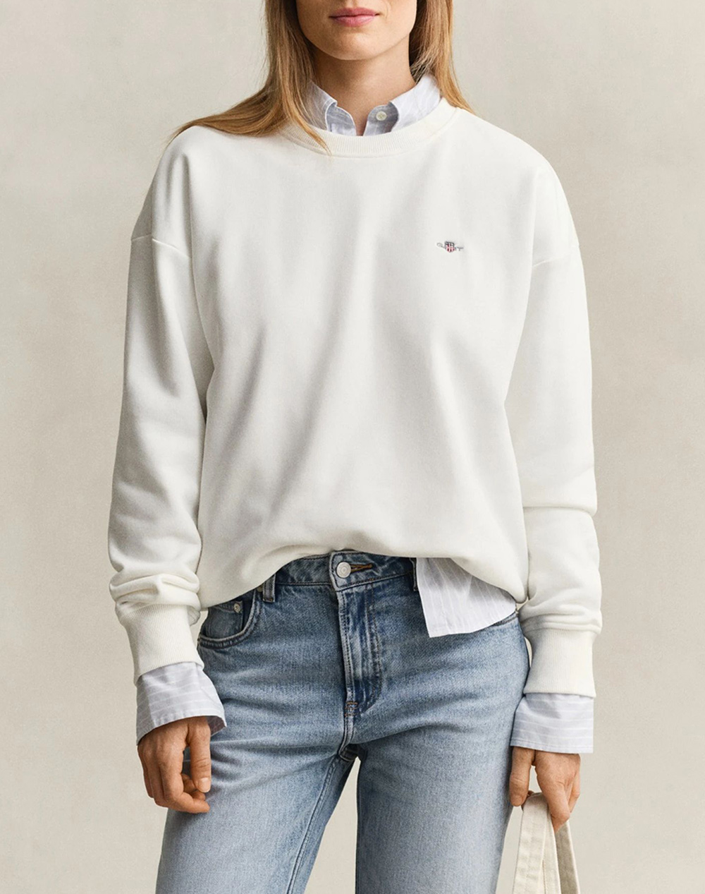 Gant Φουτερ Μμ Shield C Neck Sweat Γυναικα Ρουχα Μπλουζες Φουτερ Offwhite Βαμβακι,Συνθετικο 3Gw4201414 113 - Koolfly