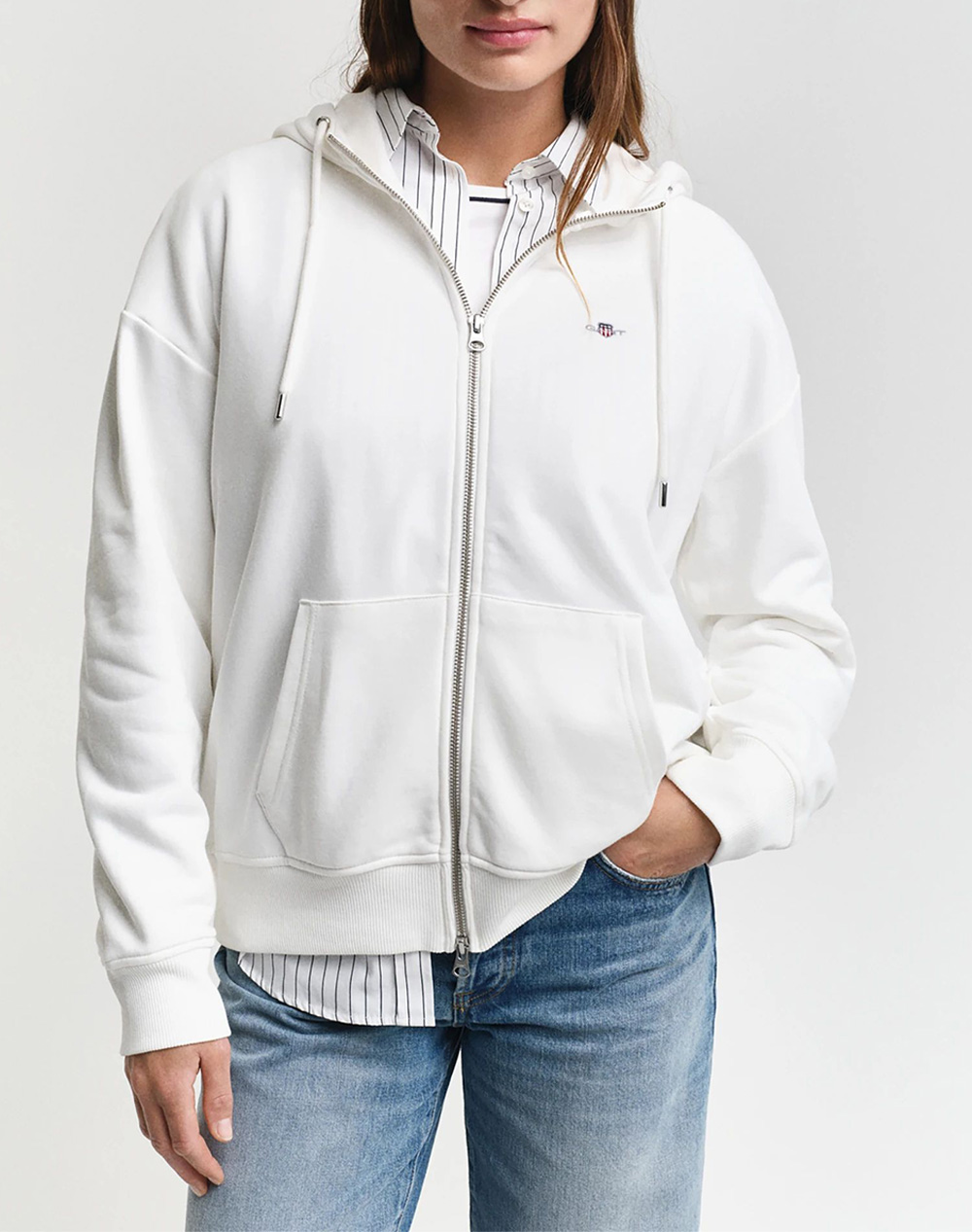 Gant Ζακετα Φουτερ Shield Zip Hoodie Γυναικα Ρουχα Μπλουζες Φουτερ Offwhite Βαμβακισυνθετικο 3Gw4201412 113