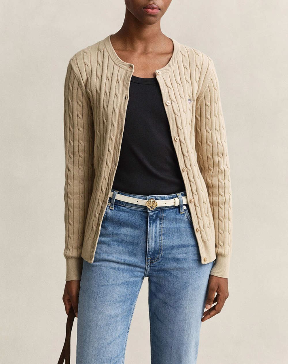 Gant Ζακετα Πλεκτη Stretch Cotton Cable Cardigan Γυναικα Ρουχα Μπλουζες Πλεκτα Biege Βαμβακι,Με Ελασταν,Συνθετικο 3Gw4800103 200 - Koolfly