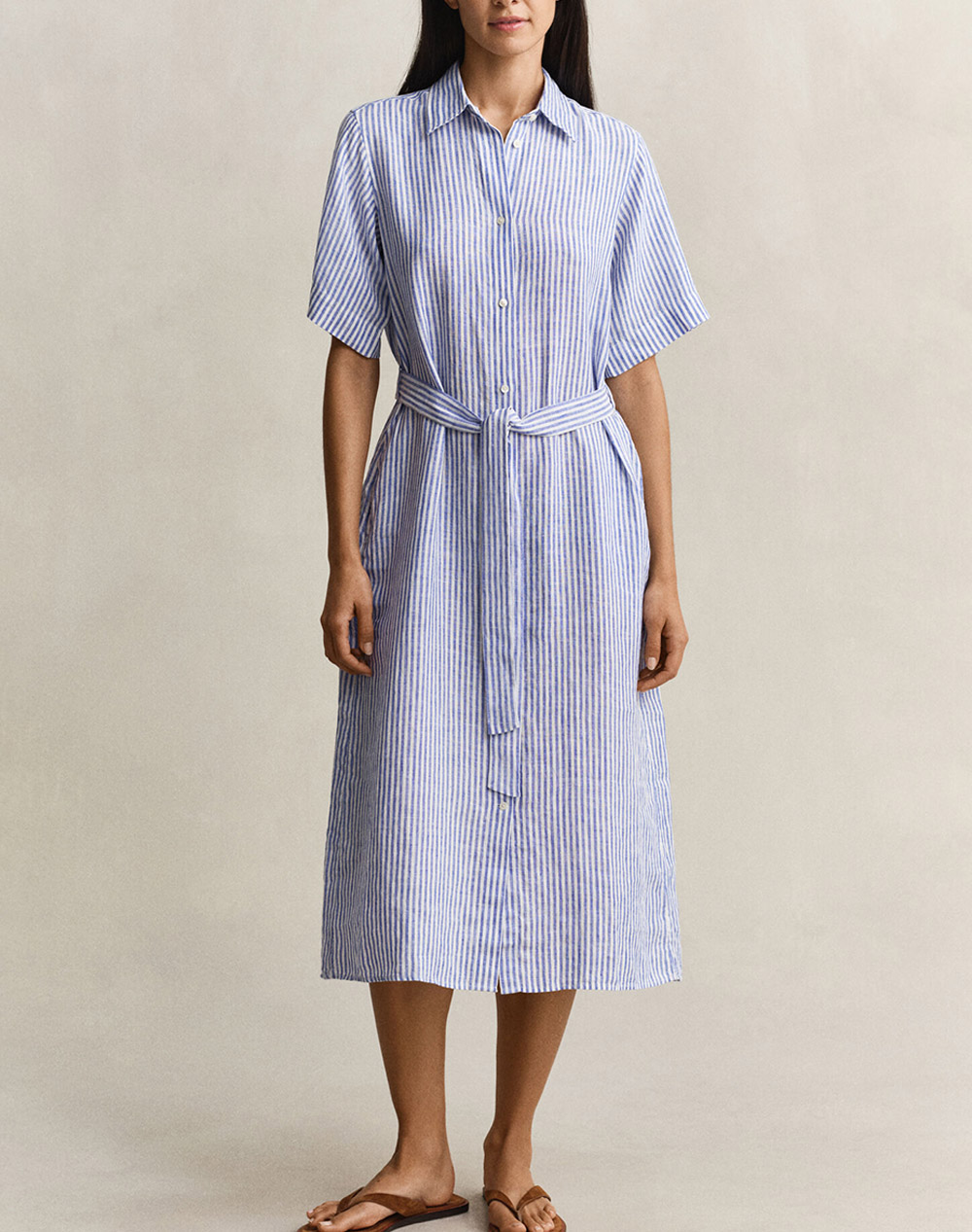 Gant Φορεμα Striped Linen Ss Shirt Dress Γυναικα Ρουχα Φορεματα Blue Λινο 3Gw4503496 417