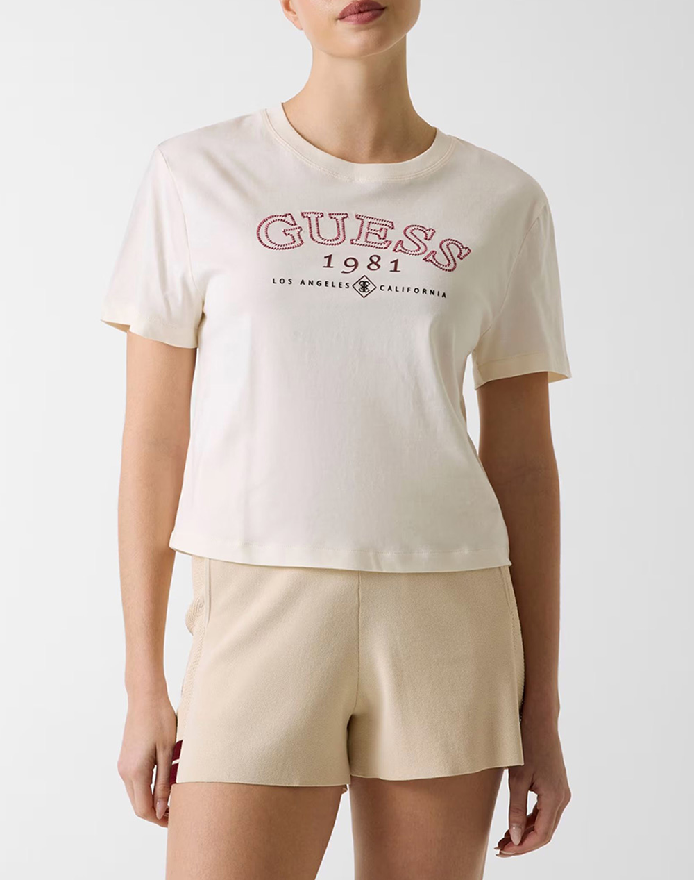 Guess Arianna Ss Cn Boxy T Shirt Μπλουζα Γυναικειο Γυναικα Ρουχα Μπλουζες Τ Shirt Cream Βαμβακι V6Gi04K2965 G047