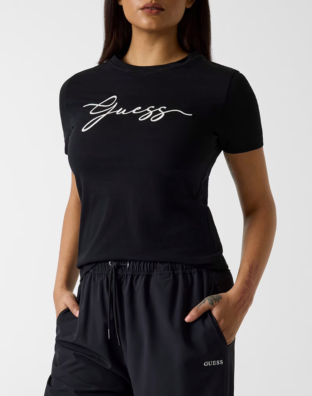 Guess Circe Ss Cn T Shirt Μπλουζα Γυναικειο Γυναικα Ρουχα Μπλουζες Τ Shirt Black Βαμβακι V6Gi01K2962 Jblk