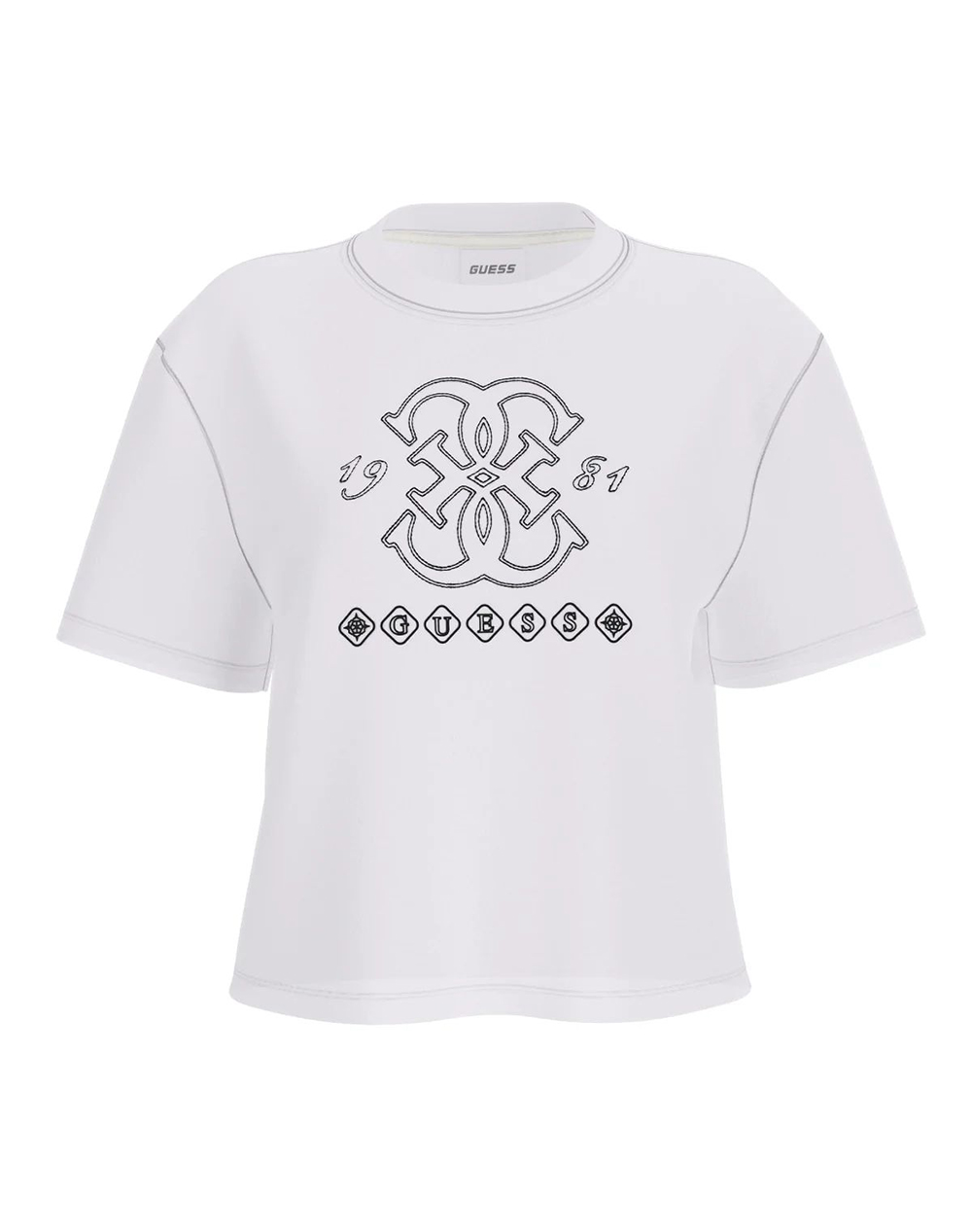 Guess Gabi Ss Cn T Shirt Μπλουζα Γυναικειο Γυναικα Ρουχα Μπλουζες Τ Shirt White Βισκοζμε Ελασταν V6Gi10K2977 G011