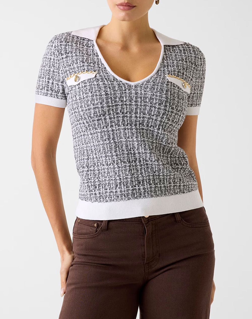 Guess Ss Vn Collar Annabelle Swtr Πλεκτο Γυναικειο Γυναικα Ρουχα Μπλουζες Polo Mixed Βαμβακιμε Ελαστανσυνθετικο W6Rr27Z0361 Fj5N