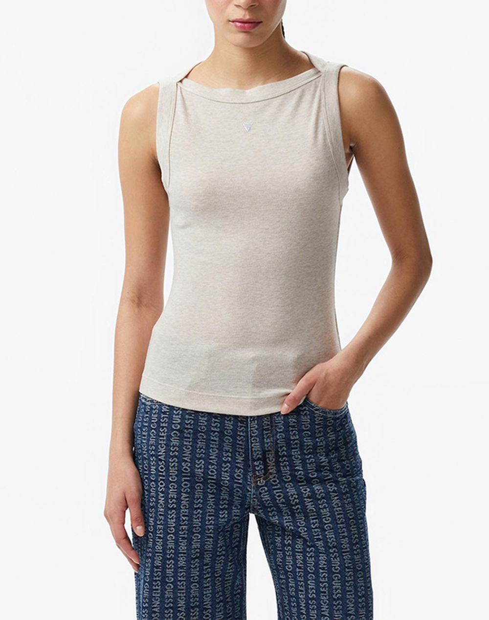 Guess Tina Ribs Tank Top Μπλουζα Γυναικειο Γυναικα Ρουχα Μπλουζες Τοπ/Κορμακια Lightgray Βισκοζμε Ελαστανσυνθετικο W5Rp16Kcnh2 G9B8