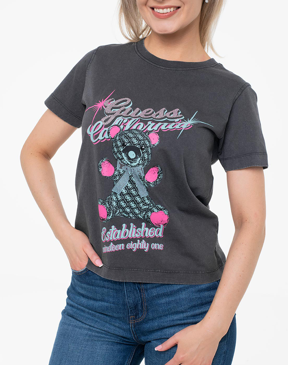 Guess Ss Cn Guess Bear Tee Μπλουζα Γυναικειο Γυναικα Ρουχα Μπλουζες Τ Shirt Darkslategrey Βαμβακι W6Ri38I3Z14 Jtmu