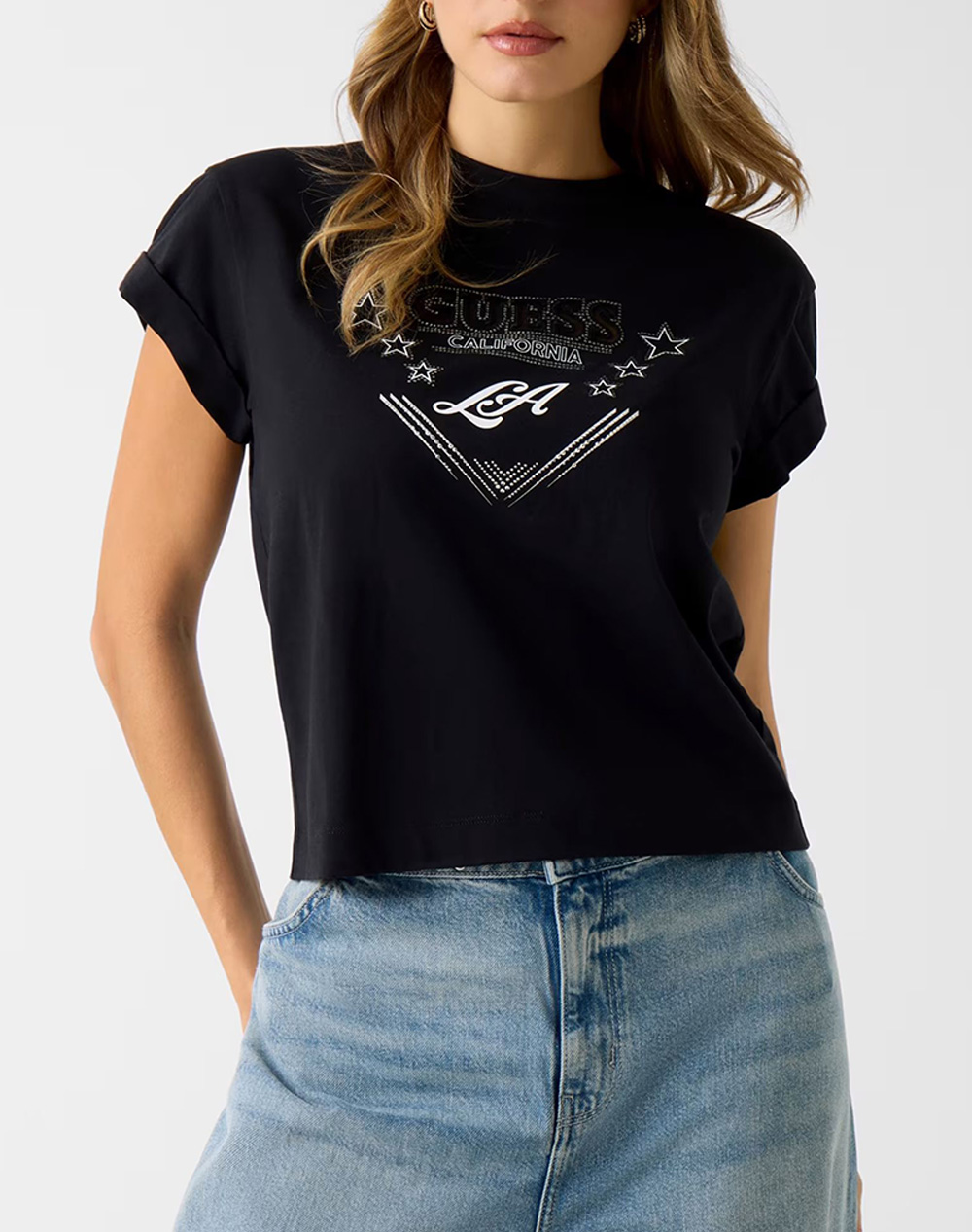 Guess Ss Cn La Stars Tee Μπλουζα Γυναικειο Γυναικα Ρουχα Μπλουζες Τ Shirt Black Βαμβακι W6Ri30I3Z14 Jblk