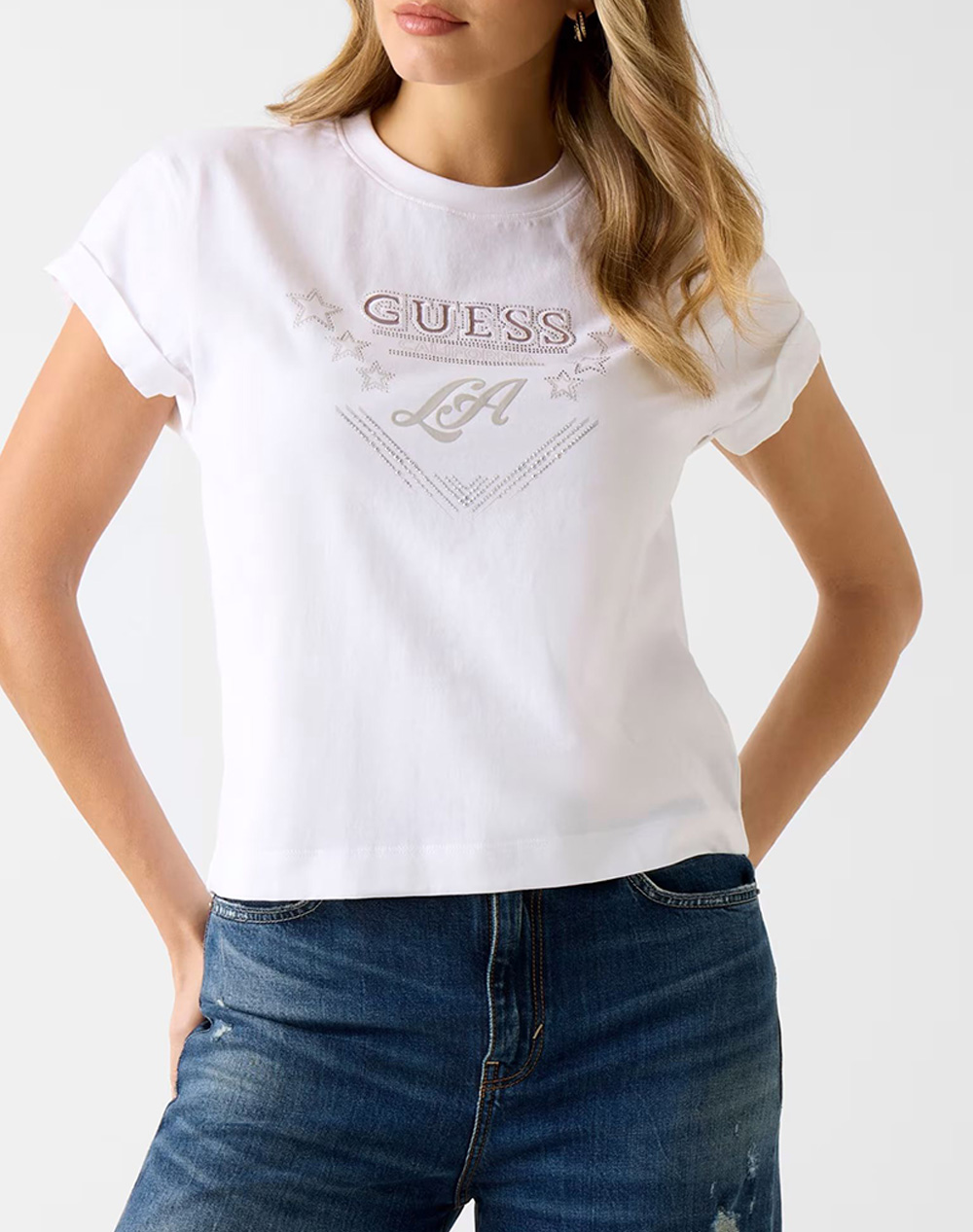 Guess Ss Cn La Stars Tee Μπλουζα Γυναικειο Γυναικα Ρουχα Μπλουζες Τ Shirt White Βαμβακι W6ri30i3z14 G011 - Koolfly