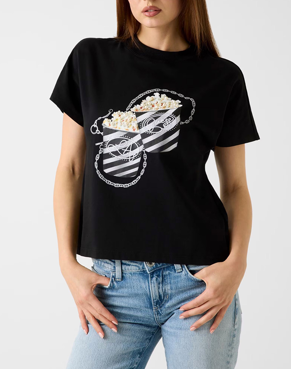 Guess Ss Cn Popcorn Tee Μπλουζα Γυναικειο Γυναικα Ρουχα Μπλουζες Τ Shirt Black Βαμβακι W6Ri28I3Z14 Jblk