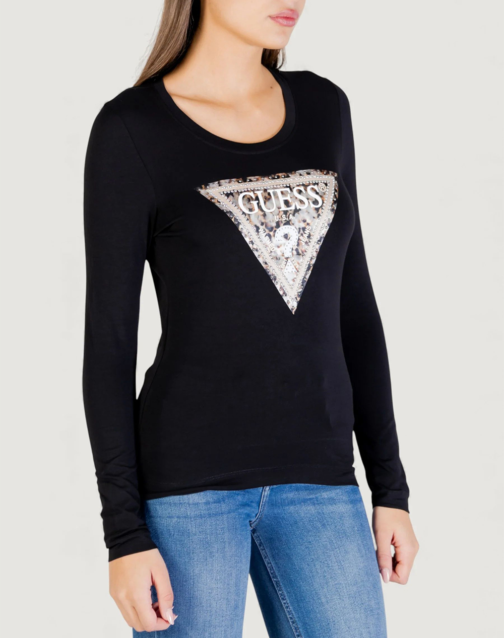 Guess Ls Cn Leo Triangle Tee Μπλουζα Γυναικειο Γυναικα Ρουχα Μπλουζες Τ Shirt Black Βαμβακιμε Ελασταν W6Ri33J1314 Jblk