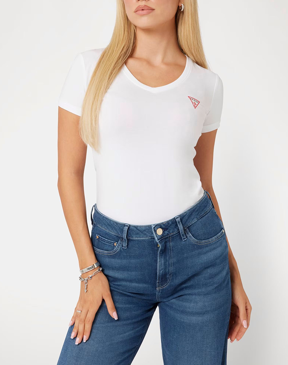 Guess Ss Vn Mini Triangle Tee Μπλουζα Γυναικειο Γυναικα Ρουχα Μπλουζες Τ Shirt White Βαμβακιμε Ελασταν W2Yi45J1314 G011