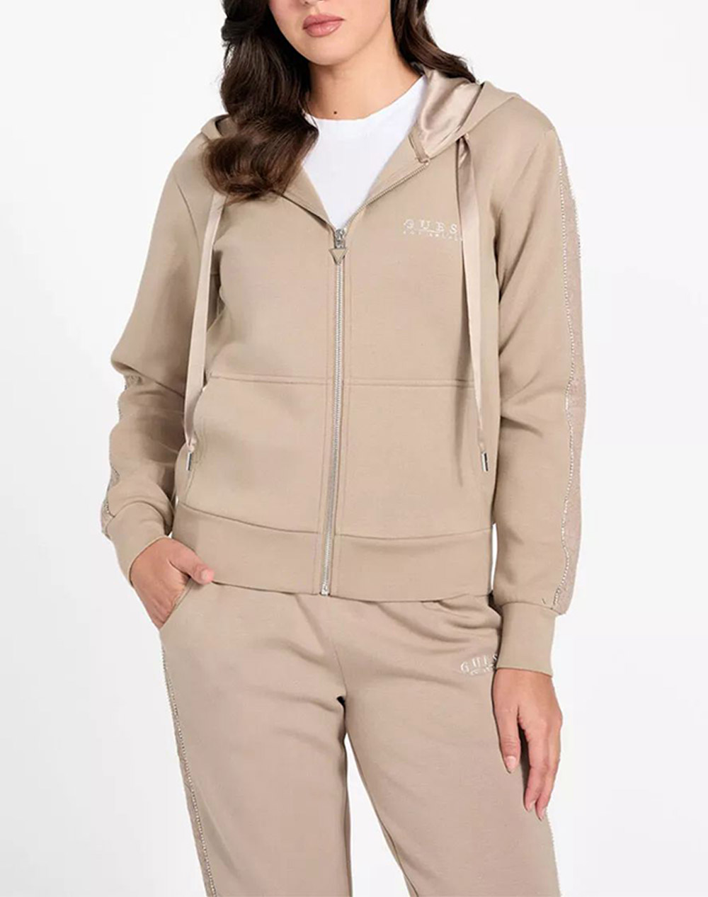 Guess New Hooded Scuba Sweatshirt Φουτερ Γυναικειο Γυναικα Ρουχα Μπλουζες Φουτερ Biege Βισκοζμε Ελαστανσυνθετικο W6Rq12Kbye2 A10L