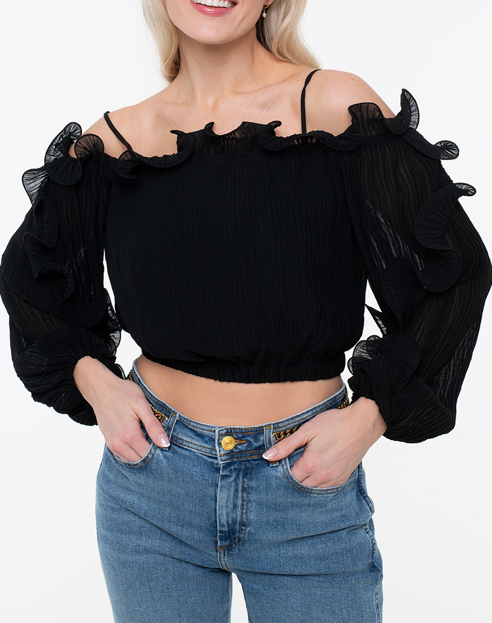 Guess Ls Gabriella Top Πουκαμισο Γυναικειο Γυναικα Ρουχα Μπλουζες Τοπ/Κορμακια Black Συνθετικο W6Rh29Wi342 Jblk