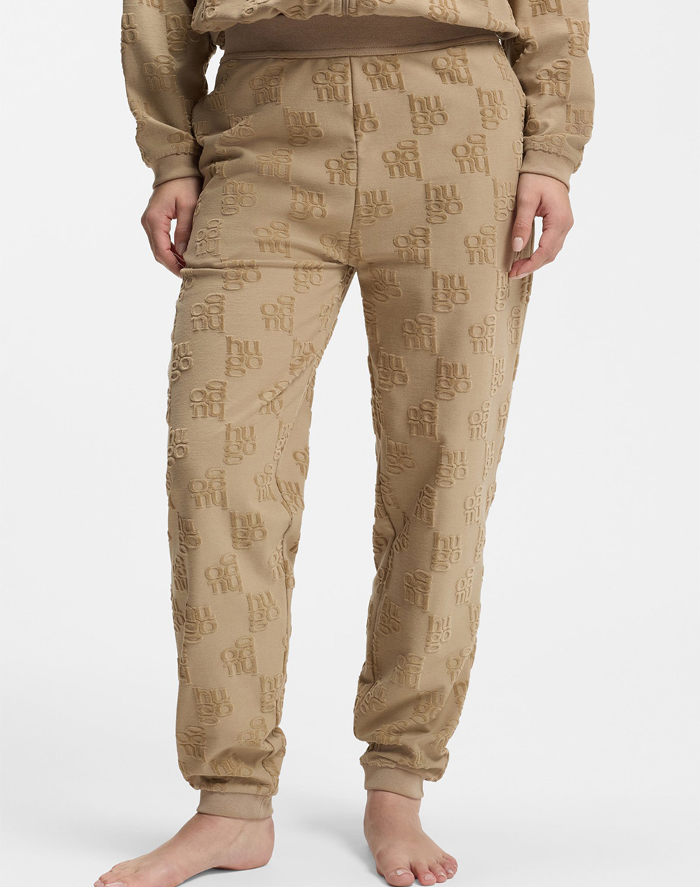 Hugo Terrymonogram_Pants 10271234 01 Γυναικα Homewear Πιτζαμες Sandybrown Βαμβακιμε Ελασταν 50556809 232