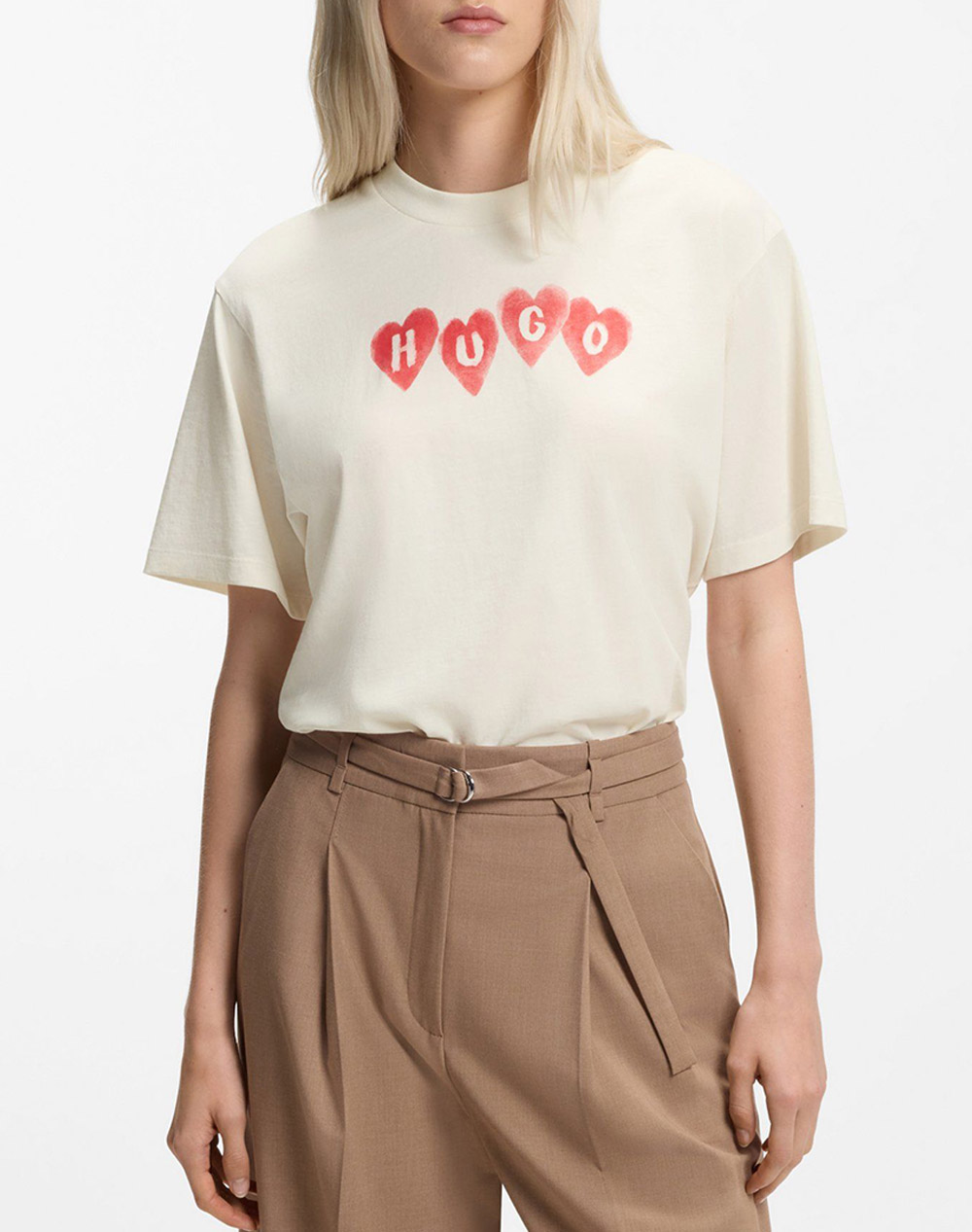 Hugo Vintage Tee_22 10279054 01 Γυναικα Ρουχα Μπλουζες Τ Shirt Ecru Βαμβακι 50561164 102 - Koolfly