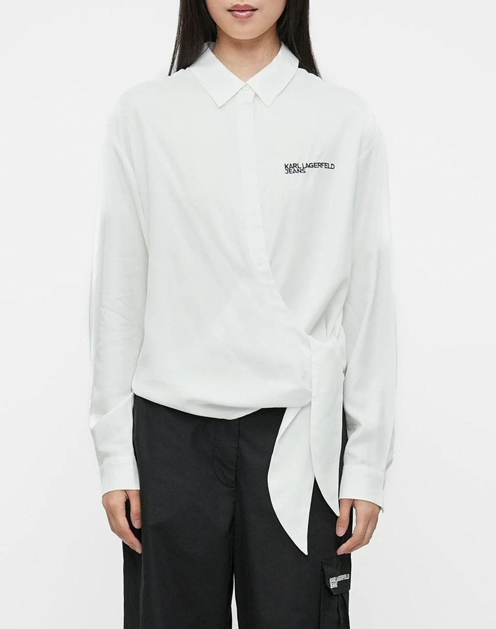 Karl Lagerfeld Jeans Klj Tied Blouse Γυναικα Ρουχα Πουκαμισα White Συνθετικο B1W11026 100