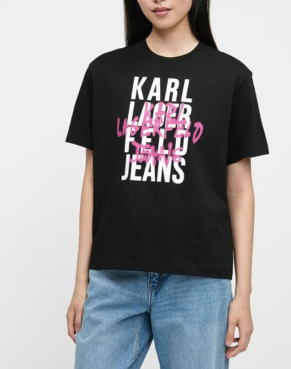 Karl Lagerfeld Jeans Klj Reg Graffiti Logo Γυναικα Ρουχα Μπλουζες Τ Shirt Black Βαμβακι B1W17057 999