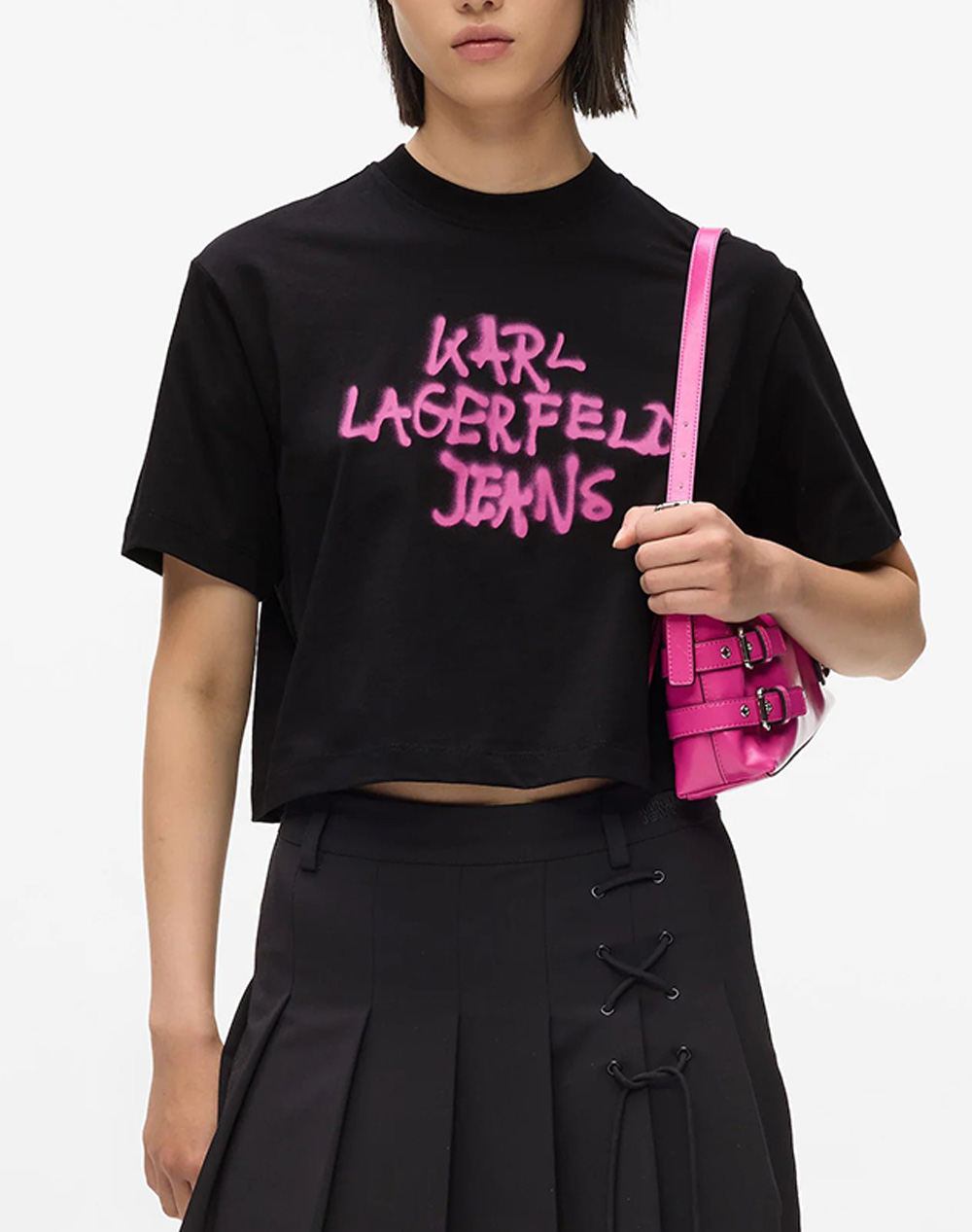 Karl Lagerfeld Jeans Klj Reg Cropped Graffiti Tee Γυναικα Ρουχα Μπλουζες Τ Shirt Black Βαμβακι B1W17054 999