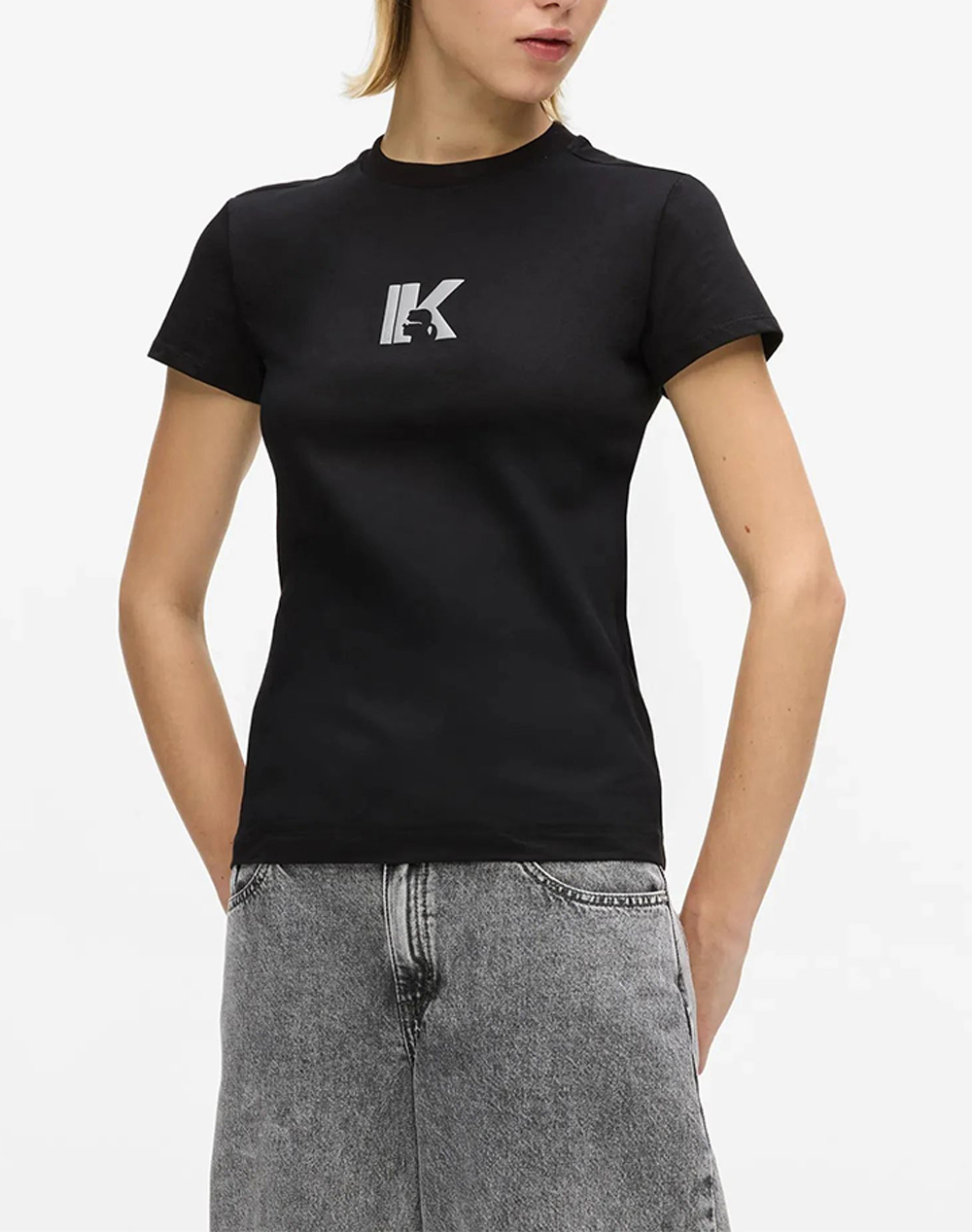 Karl Lagerfeld Jeans Klj Slim Ss K Logo Tee Γυναικα Ρουχα Μπλουζες Τ Shirt Black Βαμβακι B2W17064 999