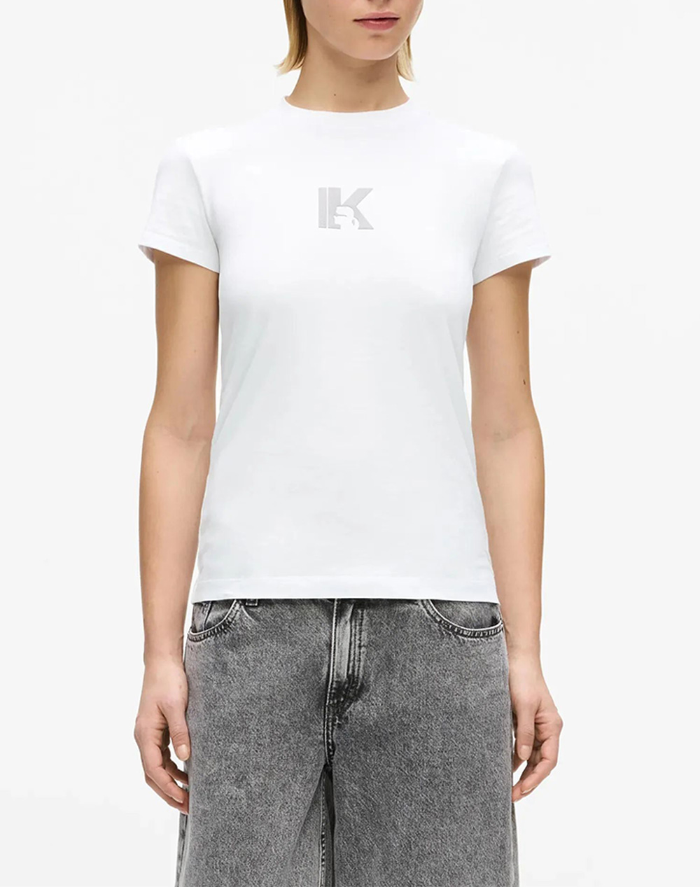 Karl Lagerfeld Jeans Klj Slim Ss K Logo Tee Γυναικα Ρουχα Μπλουζες Τ Shirt White Βαμβακι B2W17064 100