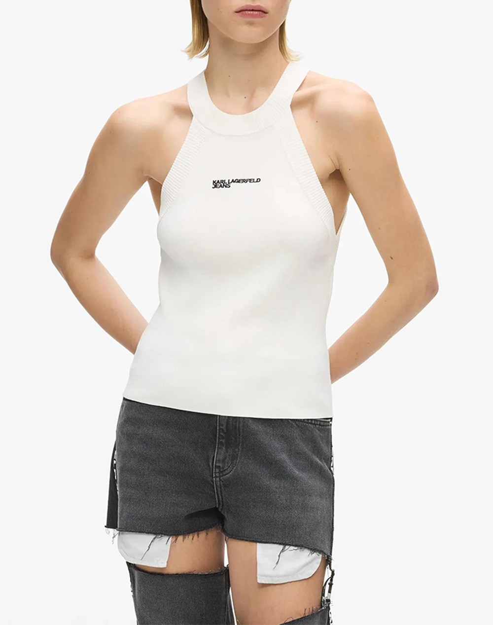 Karl Lagerfeld Jeans Klj Knitted Tank Γυναικα Ρουχα Μπλουζες Τοπ/Κορμακια White Βισκοζ,Με Ελασταν B2w18022 100 - Koolfly