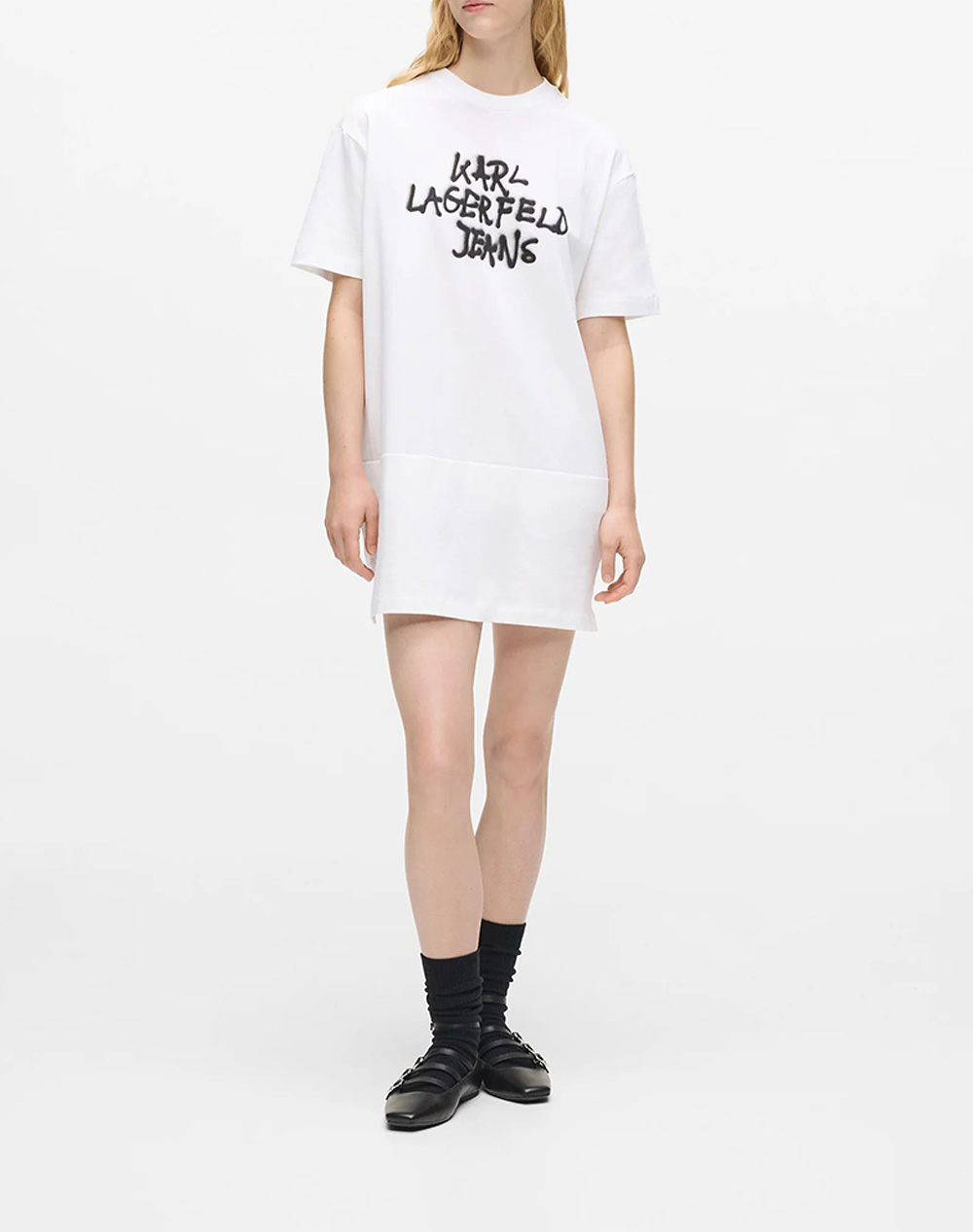 Karl Lagerfeld Jeans Klj Graffiti Tee Dress Γυναικα Ρουχα Φορεματα White Βαμβακι B1W13043 100