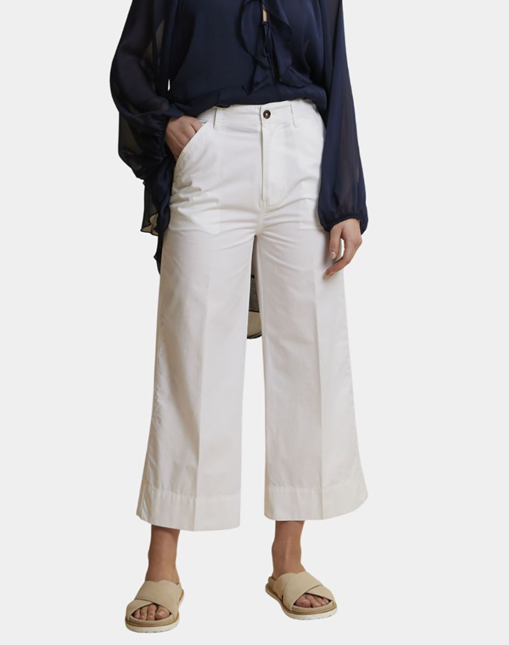 La Martina Παντελονι Woman Wide Leg Pants Hd Poplin Γυναικα Ρουχα Παντελονια Chinos White Υφασμα 3Lmwct002 00001
