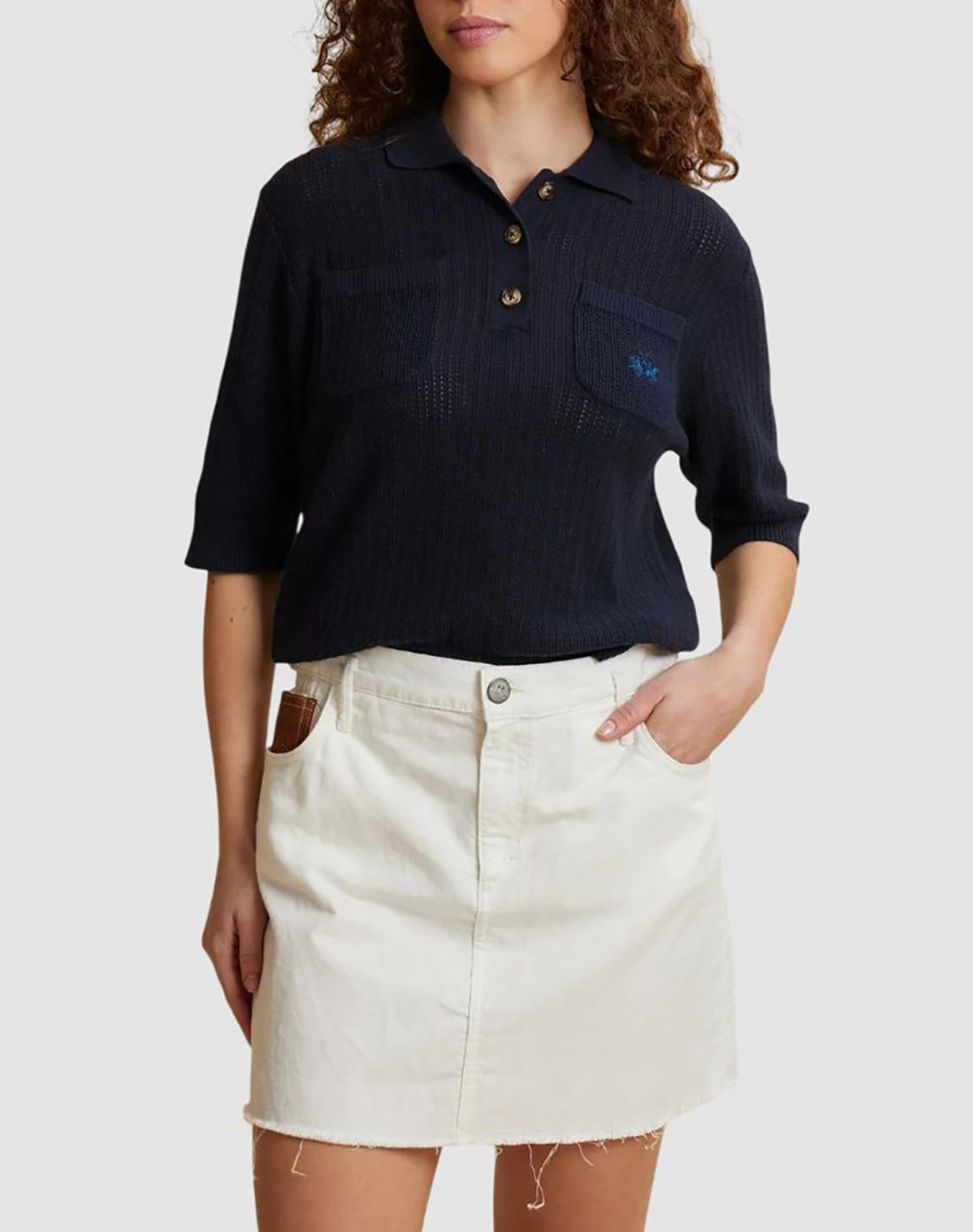 La Martina Μπλουζα Πλεκτη Κμ Woman Polo Sweater Cotton Yarn Γυναικα Ρουχα Μπλουζες Polo Navyblue Βαμβακι 3Lmwcs002 07017
