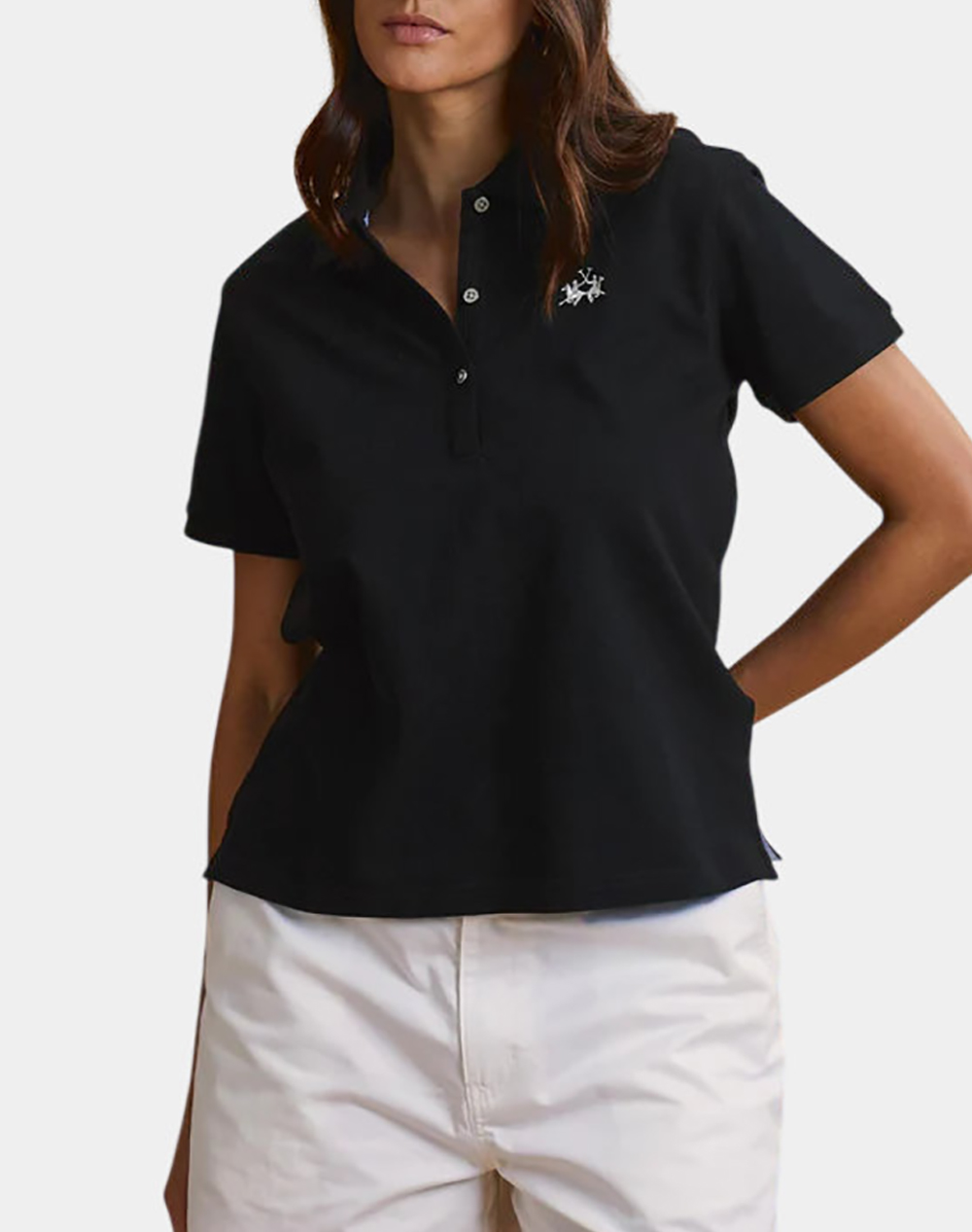 La Martina Μπλουζα Πολο Κμ Woman Polo S/S 30/1 Cotton Piq Γυναικα Ρουχα Μπλουζες Polo Black Βαμβακι 3Lmwcp006 09999