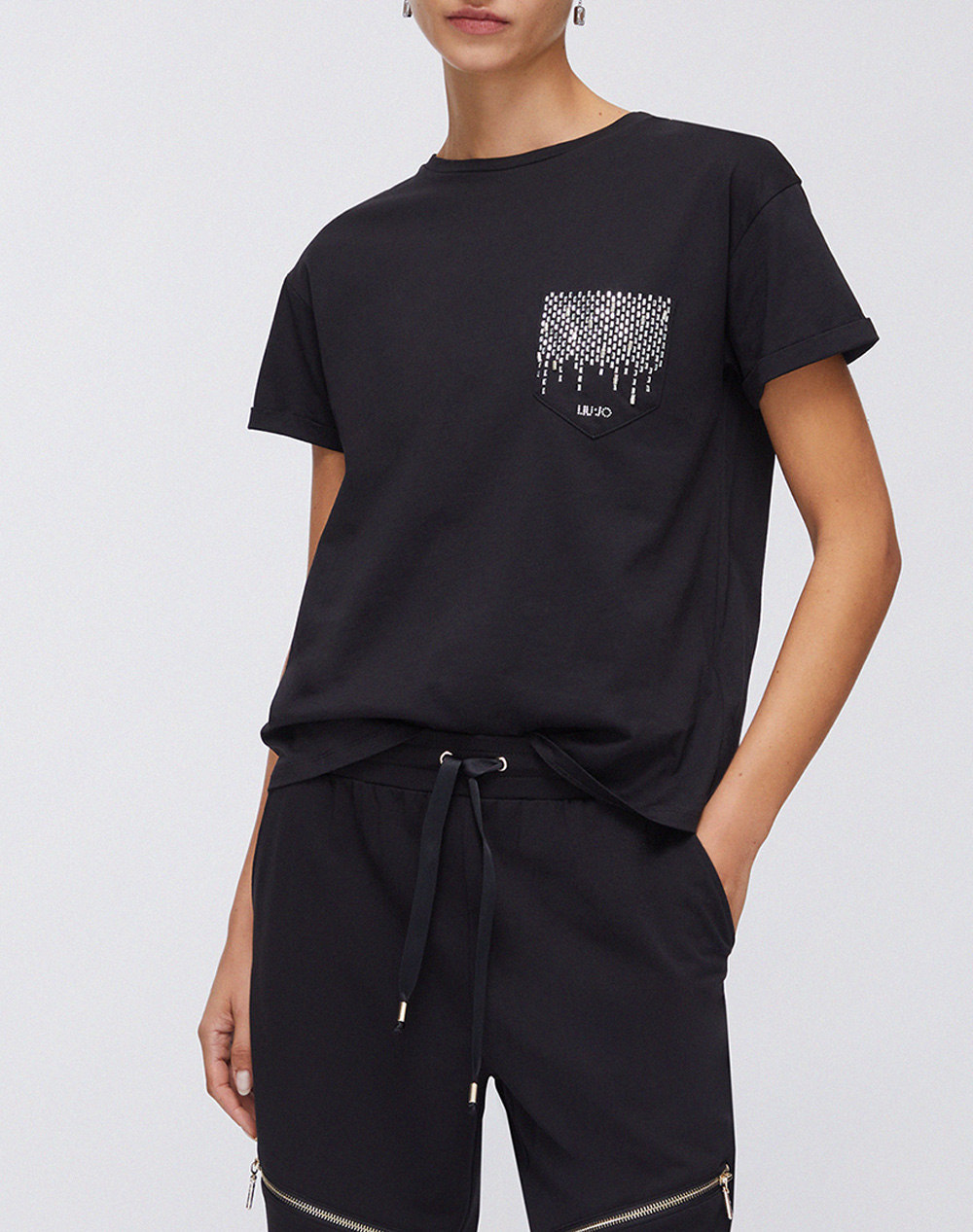 Liu Jo White_Wa6J19_T Shirt Moda M/C Μπλουζα Γυναικειο Γυναικα Ρουχα Μπλουζες Τ Shirt Black Βαμβακι Wa6372Js923 P9392