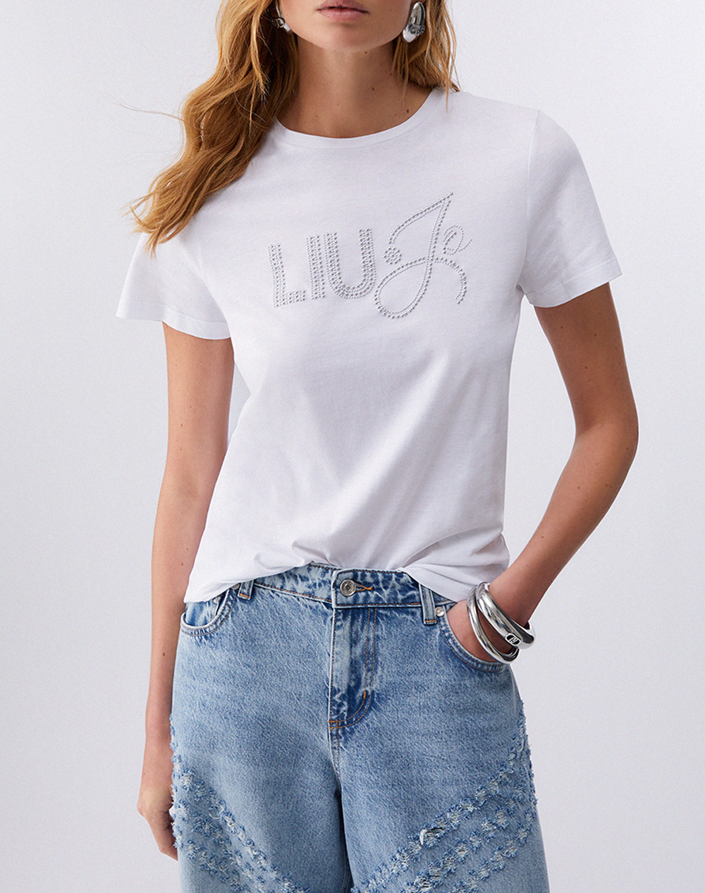 Liu Jo White_Wa6J09_T Shirt Moda M/C Μπλουζα Γυναικειο Γυναικα Ρουχα Μπλουζες Τ Shirt White Βαμβακι Wa6491Js923 P9353