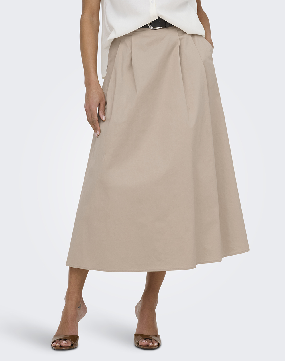 Only Onlzora Hw Long Belt Skirt Pnt Γυναικα Ρουχα Φουστες Biege Βαμβακι 15370607 Oxford Tan