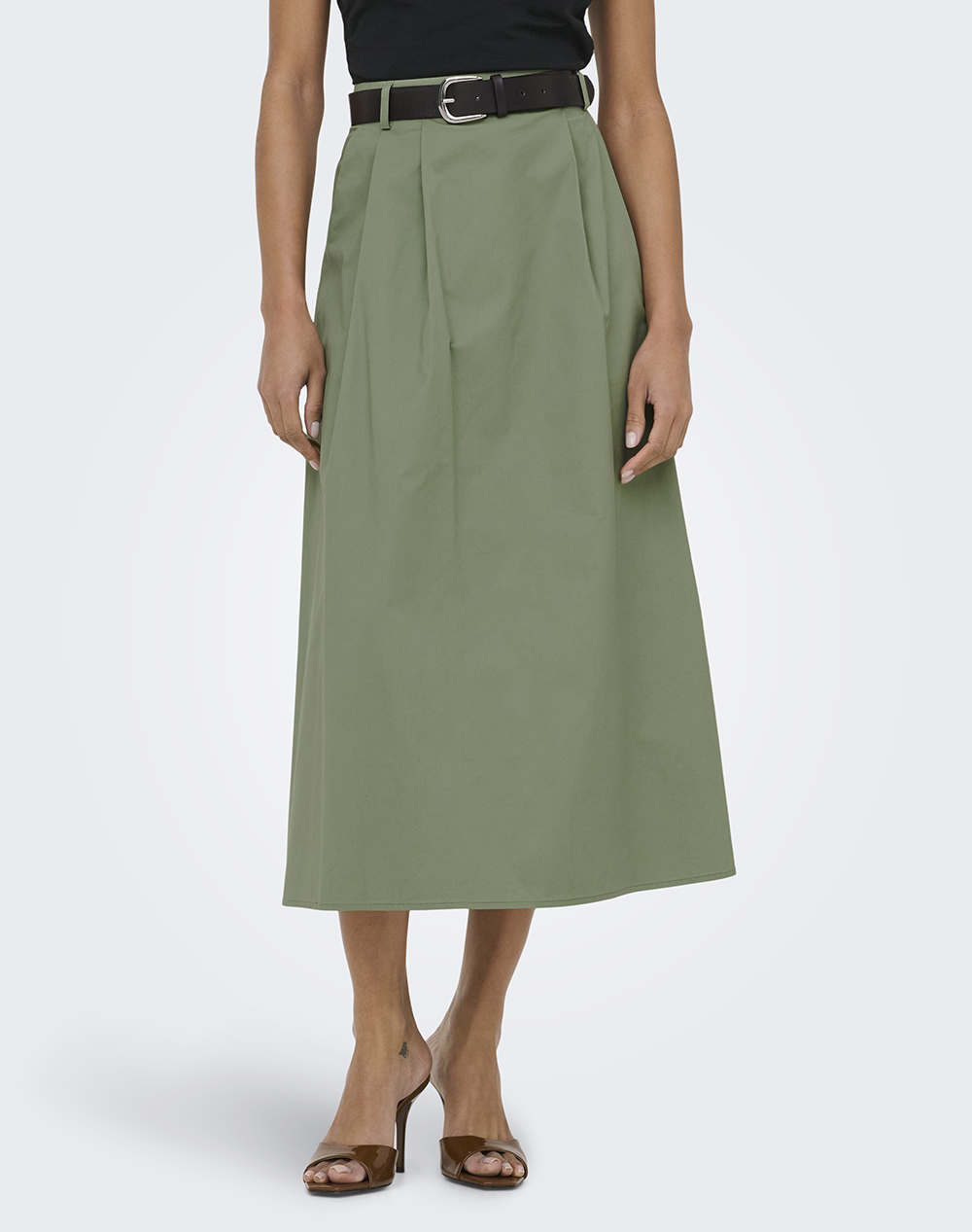 Only Onlzora Hw Long Belt Skirt Pnt Γυναικα Ρουχα Φουστες Olive Βαμβακι 15370607 Oil Green