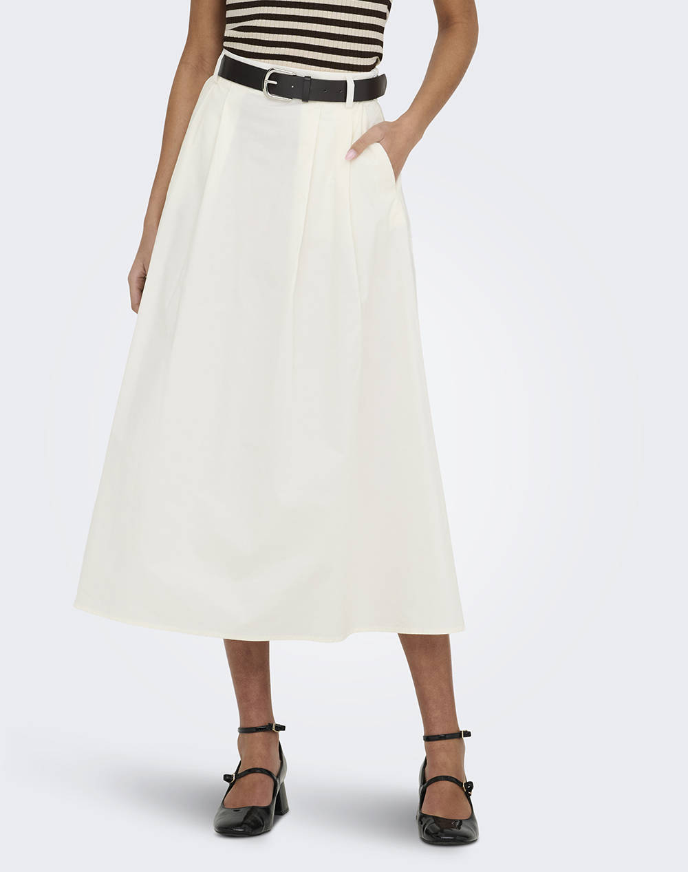 Only Onlzora Hw Long Belt Skirt Pnt Γυναικα Ρουχα Φουστες White Βαμβακι 15370607 Cloud Dancer