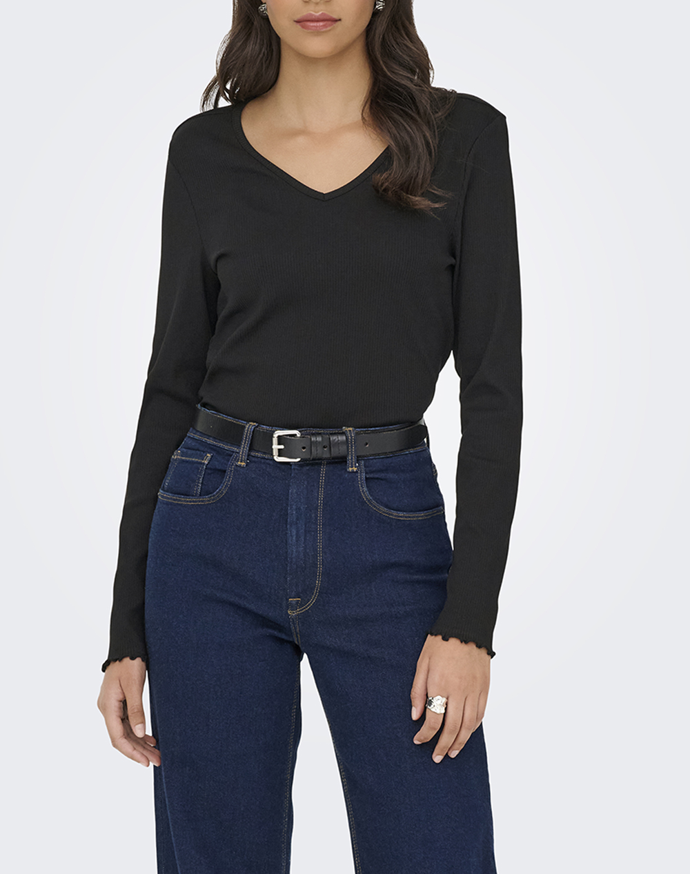 Only Onlina Life L/S V Neck Top Jrs Γυναικα Ρουχα Μπλουζες Τ Shirt Black Βαμβακιμε Ελασταν 15365144 Black